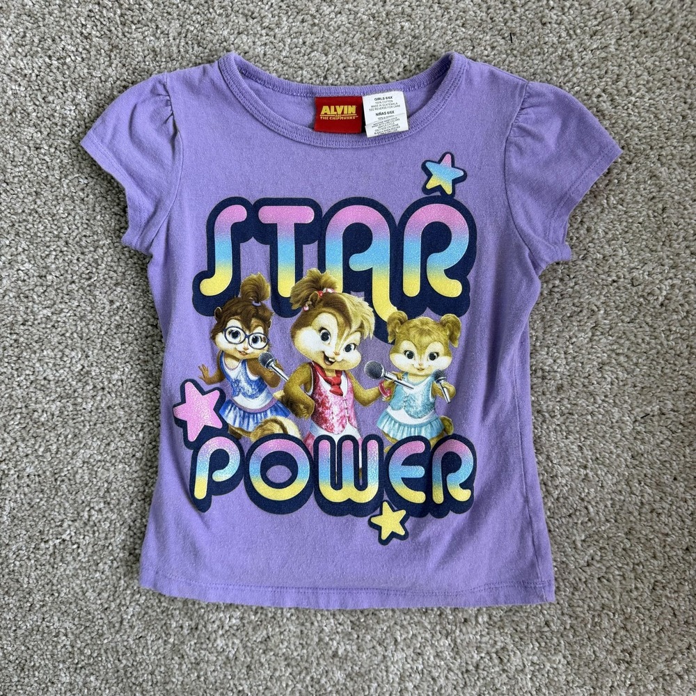 Vintage Alvin And The Chipmunks Shirt Girls 6/6X Purple Star Power Chipettes Tee